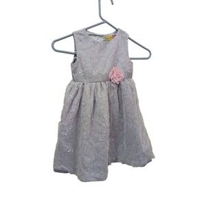 Penelope Mack Girls 4T silver purple Dress W/ Pink Sequins & Flower Accent Tulle